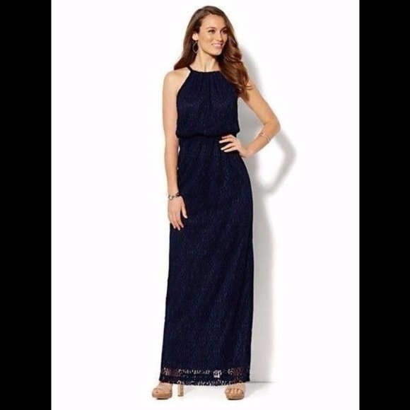 New York & Company Crochet Halter Maxi Dress S - Picture 1 of 3